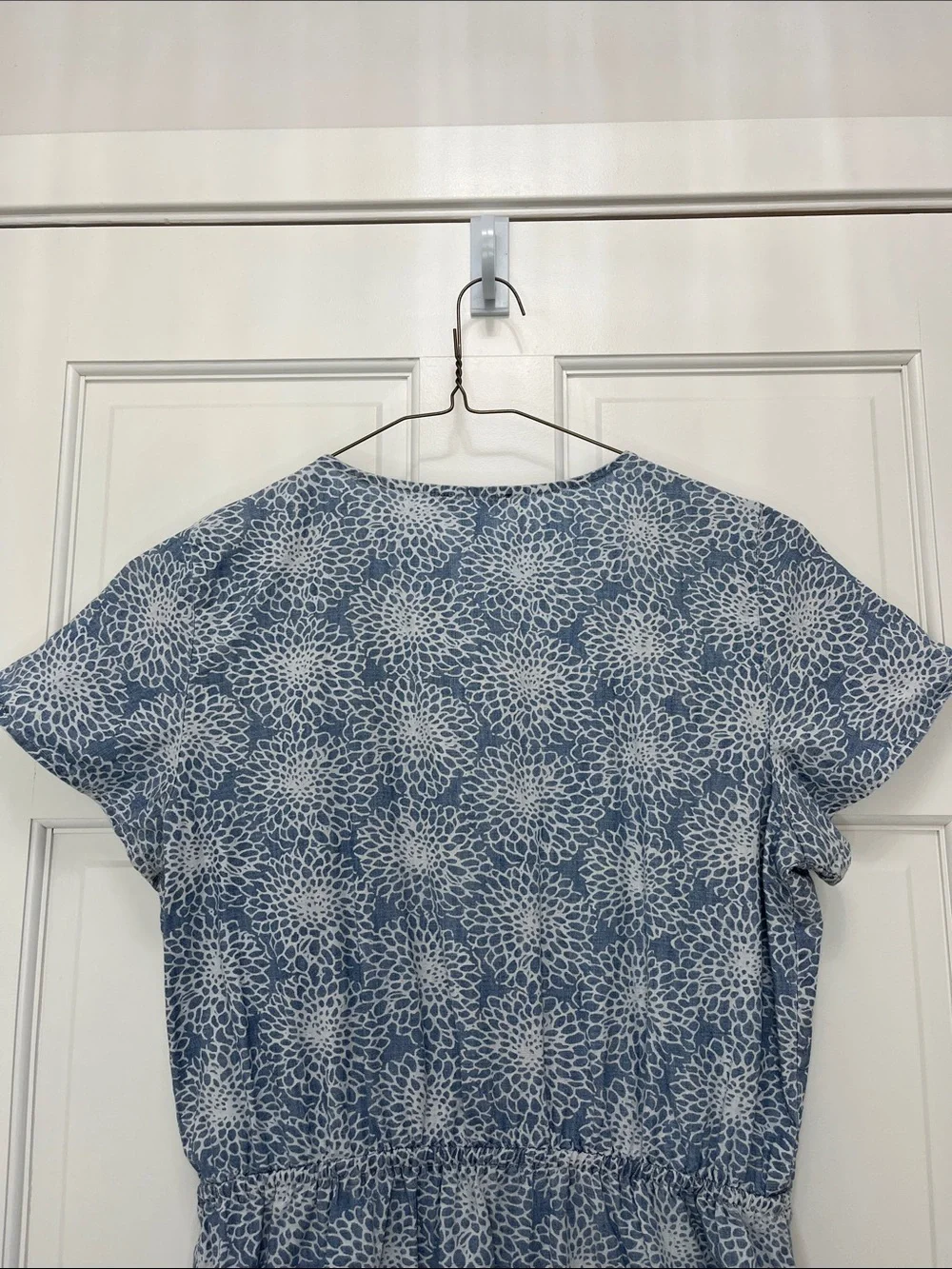 J. Crew Light Blue Denim Floral Printed Faux Wrap Mini Dress - Size Small